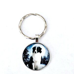 Border Collie Keychain Winter Moon Scene Dog Lover Gift Charm Accessory